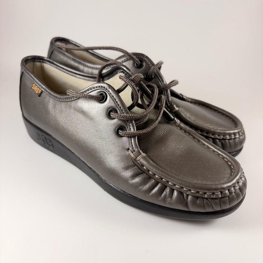 SAS Siesta Womens Retired Metallic Pewter Leather Lace Up Shoes Women Size 5 M‎